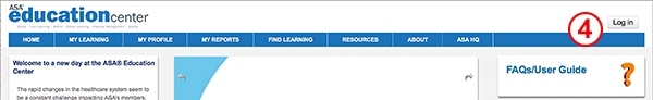 ASA Education Center Login Screen